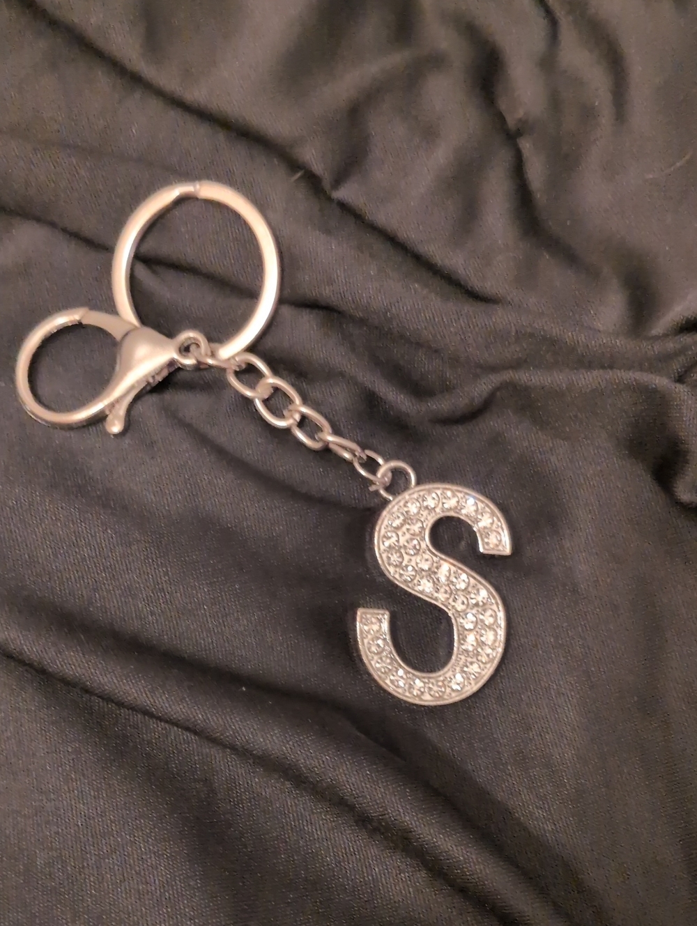 Rhinestone 'S' Initial Keychain - Silver